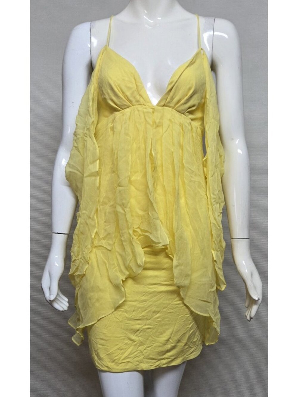Bebe Halter Top Women Size XS  Yellow Ruffle  Chiffon